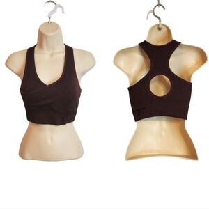 Echt Arise Comfort Ribbed Athletic V-Neck Sports Bra Top Burgundy X-Small